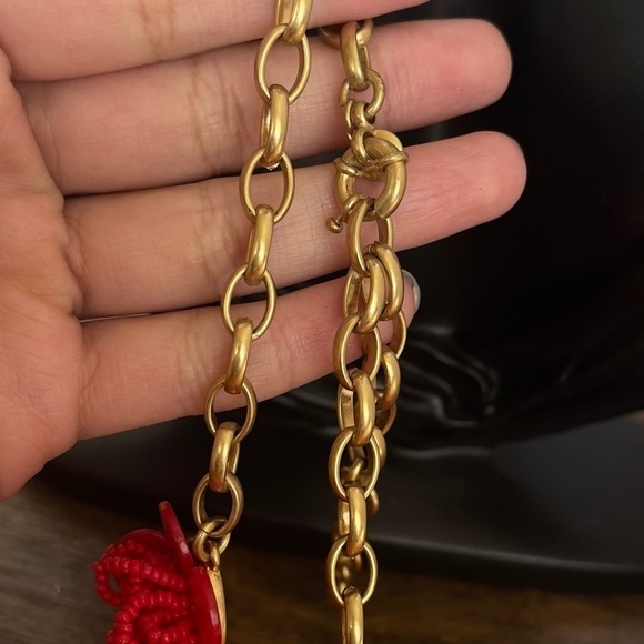 J. CREW Statement Beaded red floral necklace with Bead Tassels - Picture 5 of 7